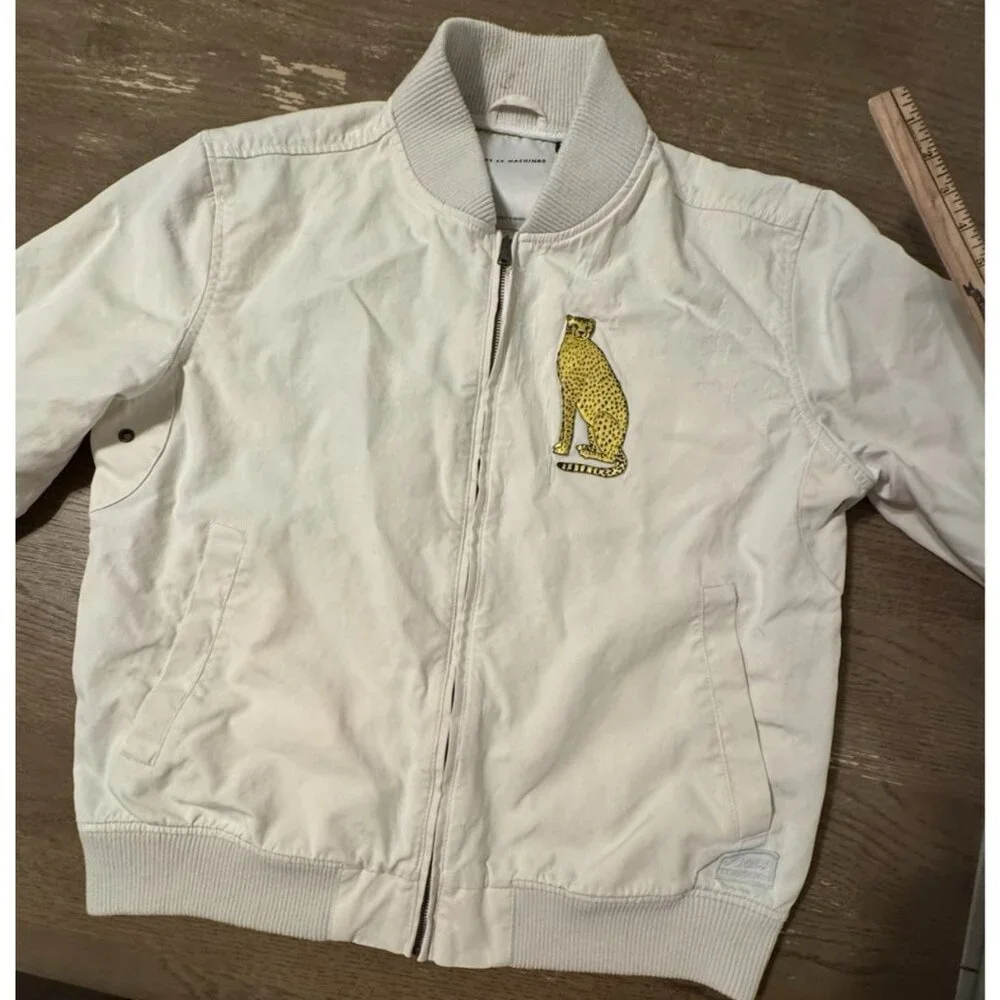 DEUS EX MACHINA GARTH BOMBER JACKET Sz XL Jaguar Patch Full Zip White - Picture 10 of 13